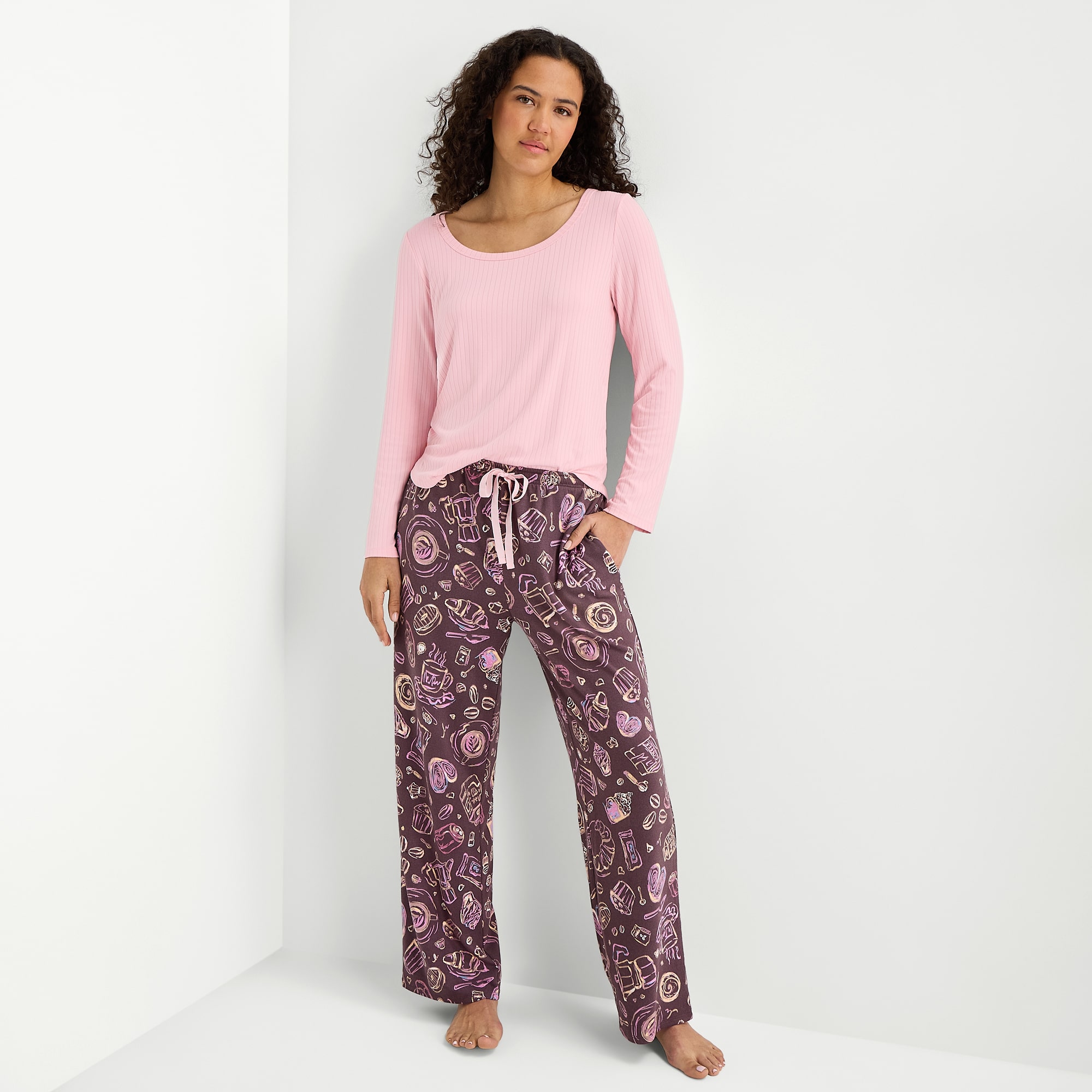 Sleep Chic Womens Round Neck Long Sleeve Pajama Top