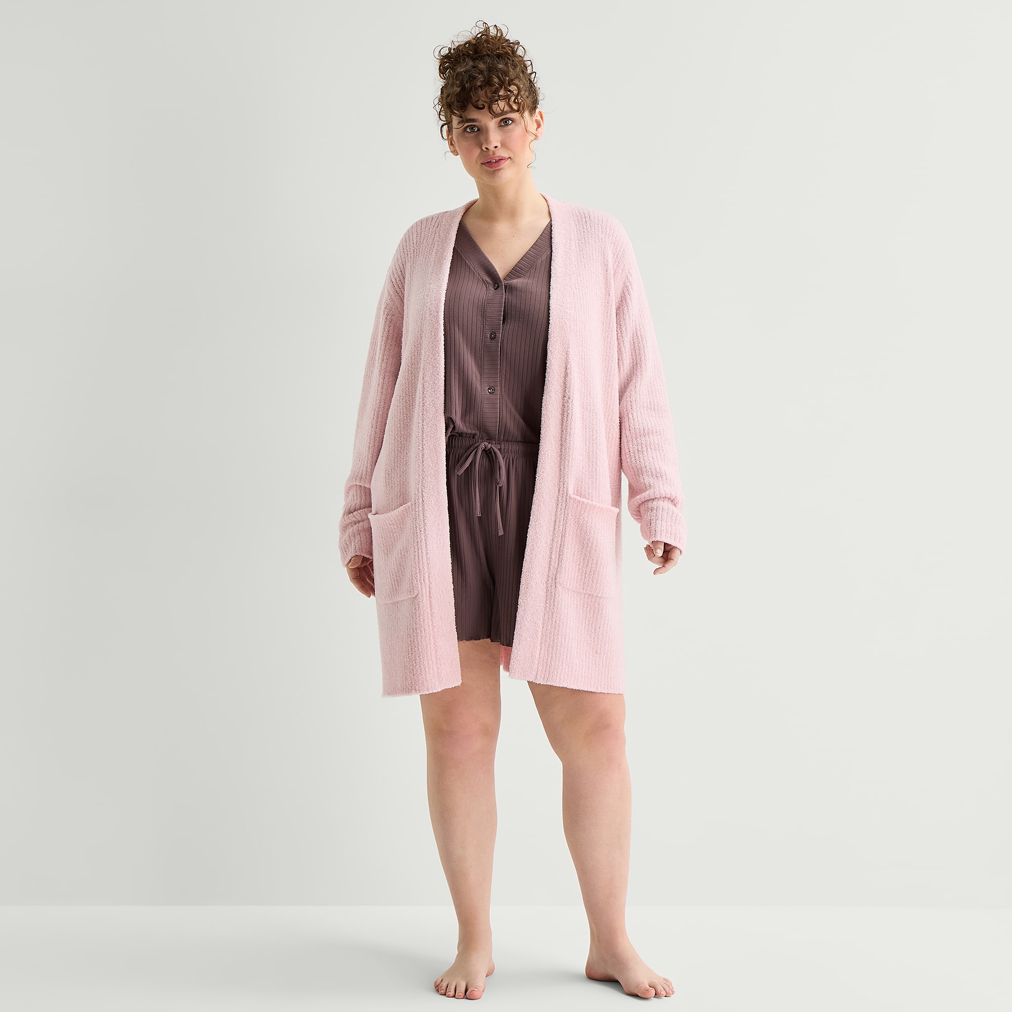 Ambrielle Womens Plus Long Sleeve Mid Length Robe