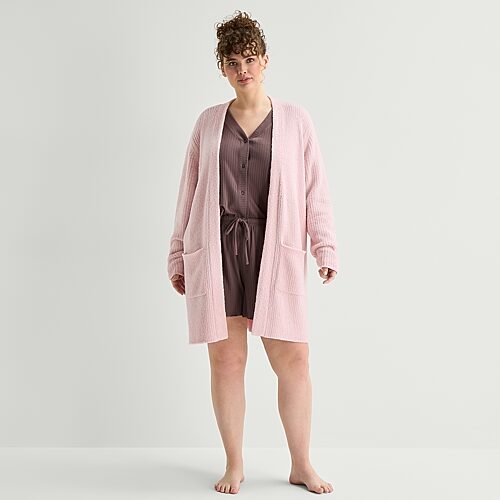 Ambrielle Womens Plus Long Sleeve Mid Length Robe In Pink