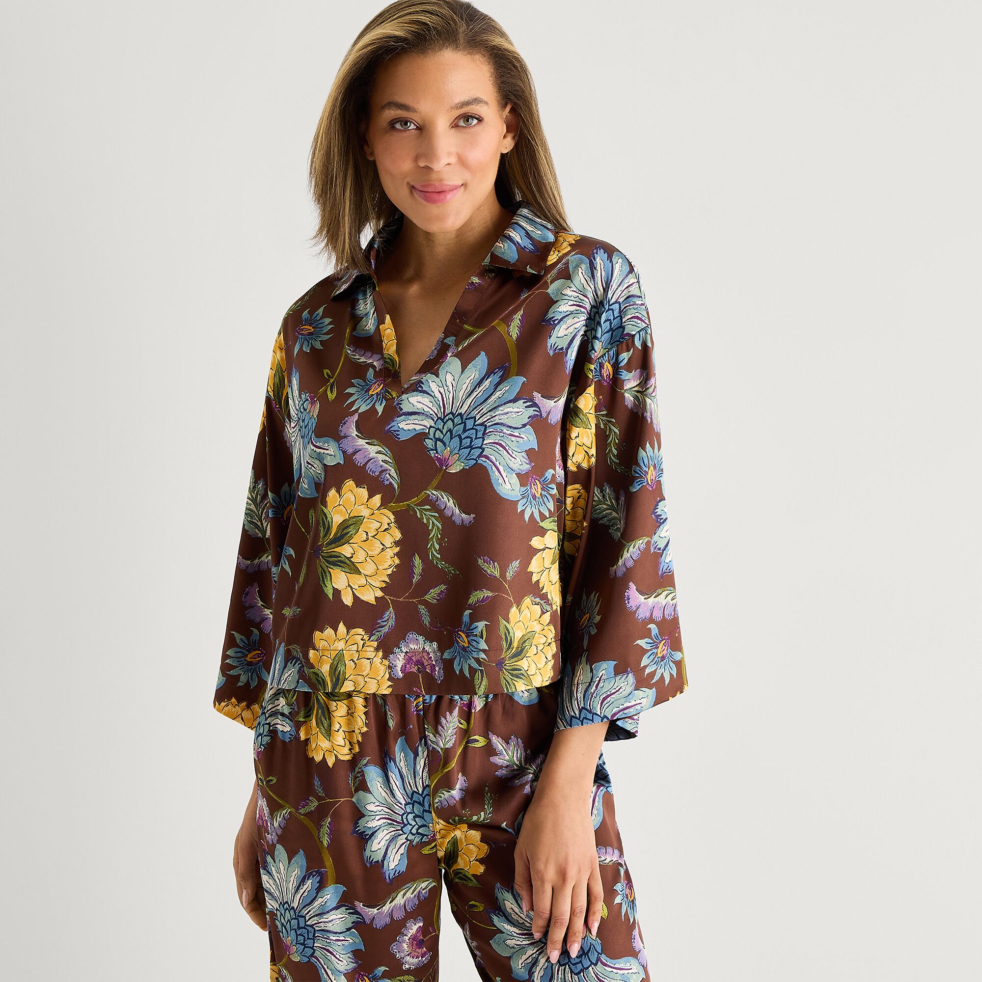Liz Claiborne Womens Satin Long Sleeve 2-pc. Pajama Set