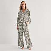 Liz Claiborne Womens Satin Long Sleeve 2-pc. Pajama Set