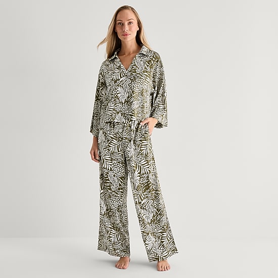 Liz Claiborne Womens Satin Long Sleeve 2-pc. Pajama Set