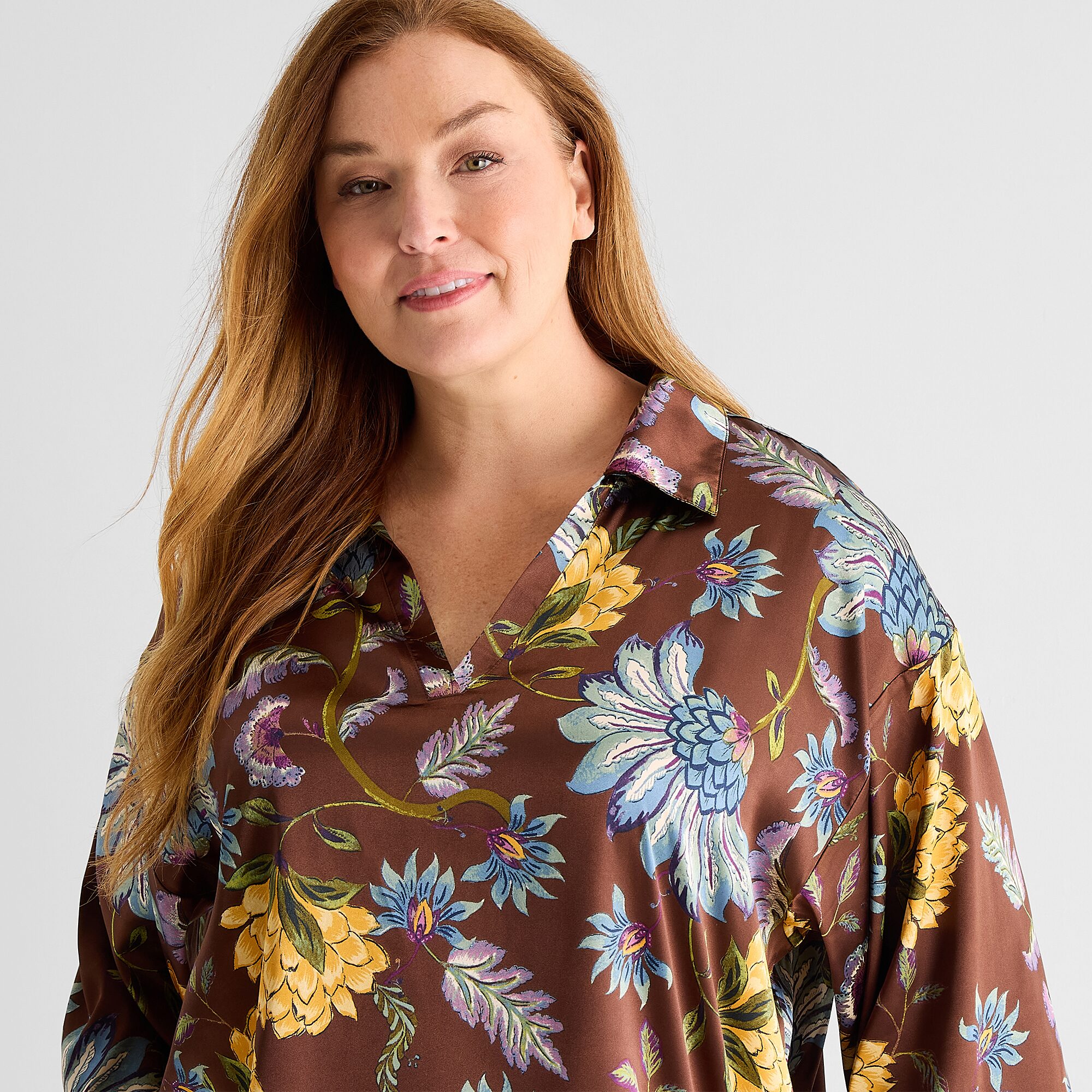 Liz Claiborne Womens Satin Long Sleeve 2-pc. Plus Pajama Set