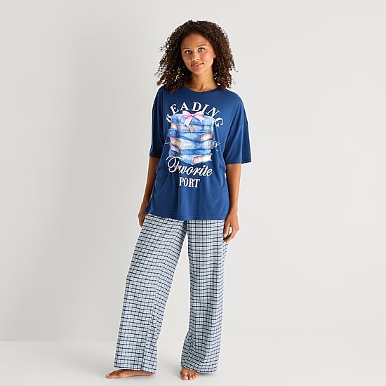 Arizona Body Womens Round Neck Short Sleeve Juniors Pajama Top