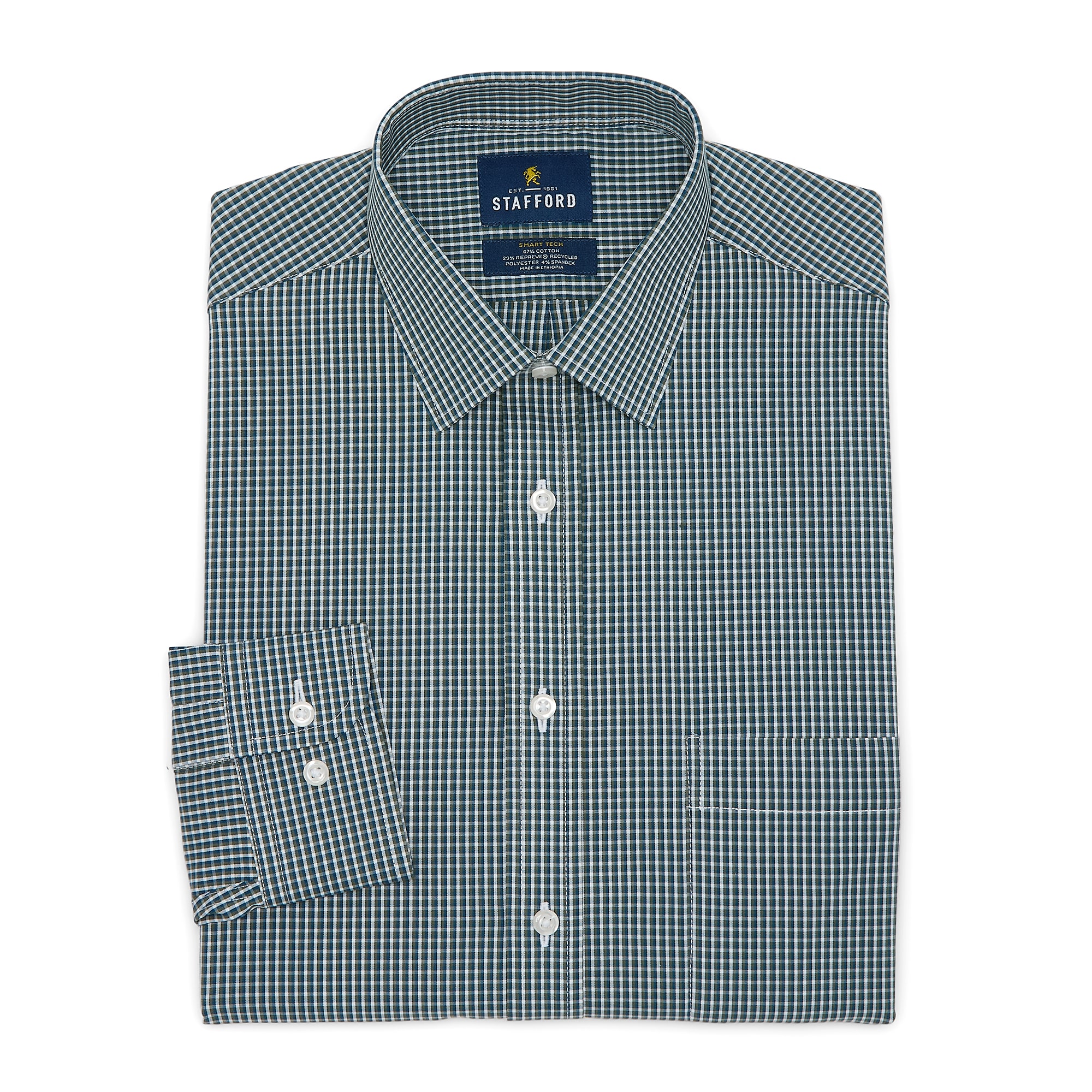 Stafford Smart Tech Mens Classic Fit Stretch Fabric Wrinkle Free Long Sleeve Dress Shirt