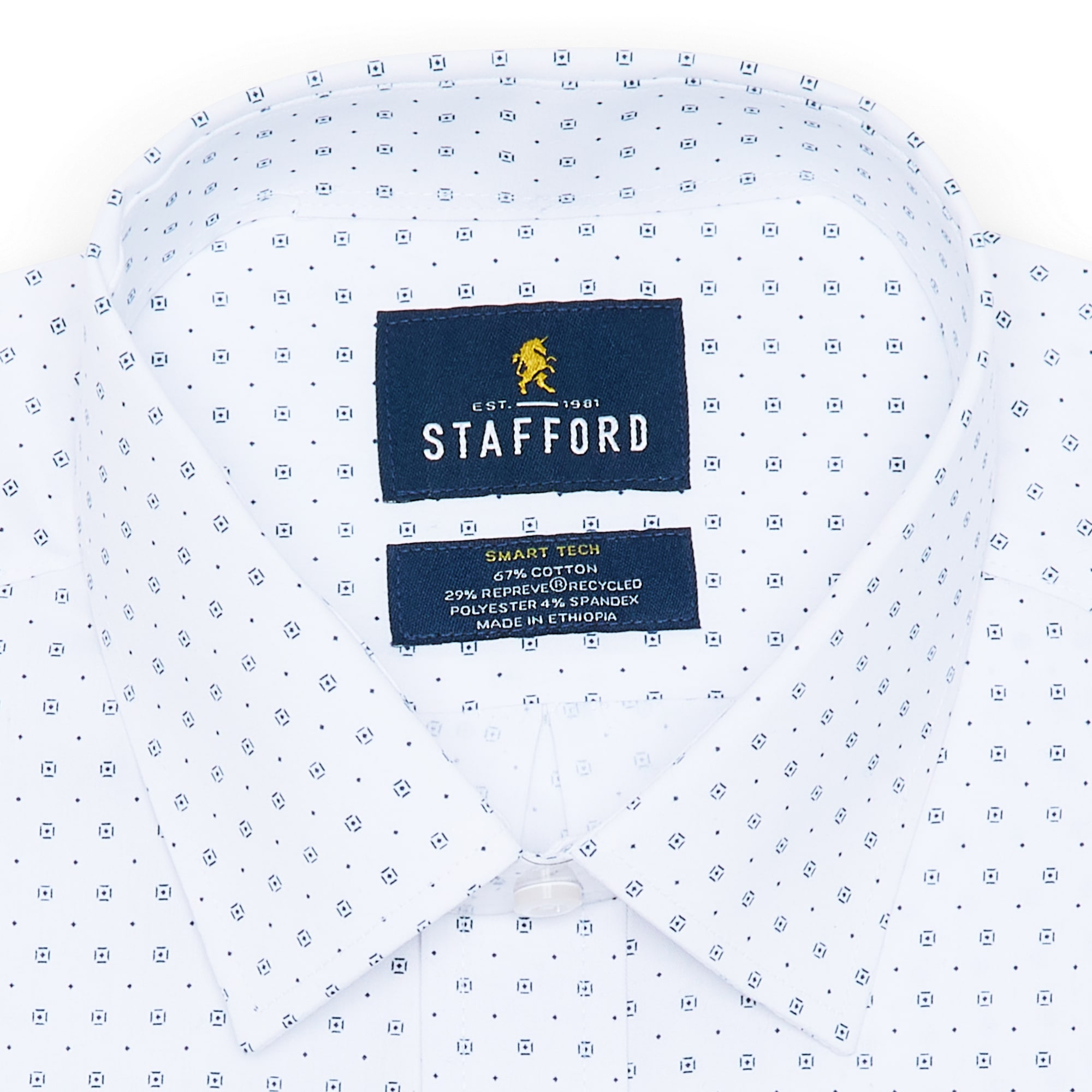 Stafford Smart Tech Mens Regular Fit Stretch Fabric Wrinkle Free Long Sleeve Dress Shirt