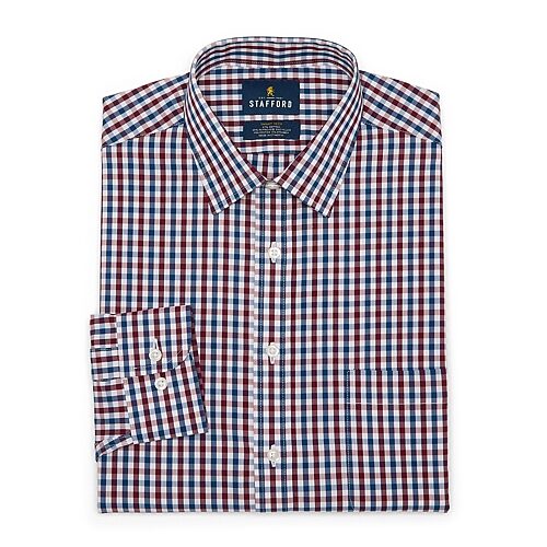 Stafford Smart Tech Mens Classic Fit Stretch Fabric Wrinkle Free Long Sleeve Dress Shirt In Red