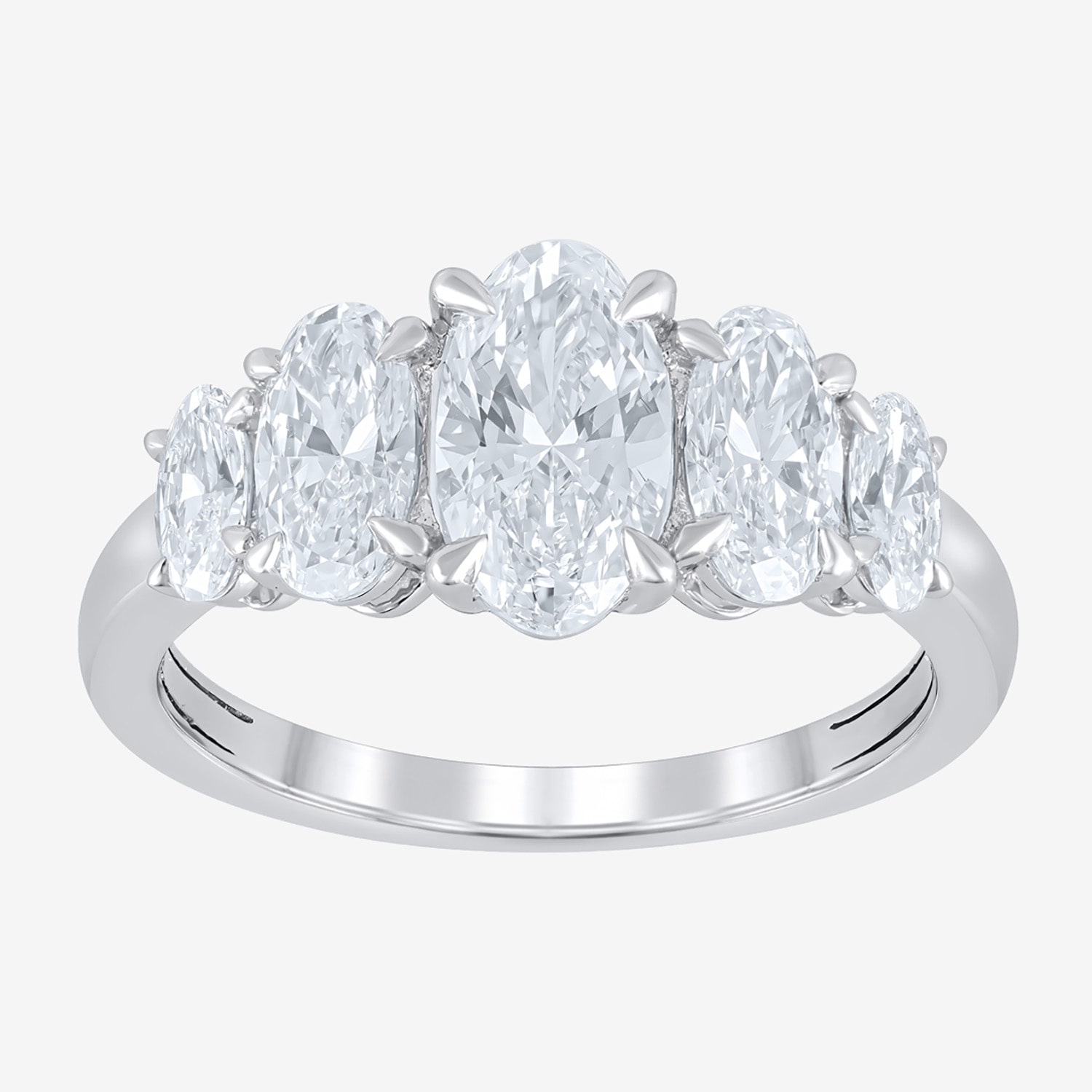 (F / Vs2) Womens 2 CT. T.W. Lab Grown White Diamond 10K Gold Oval 5-Stone Engagement Ring