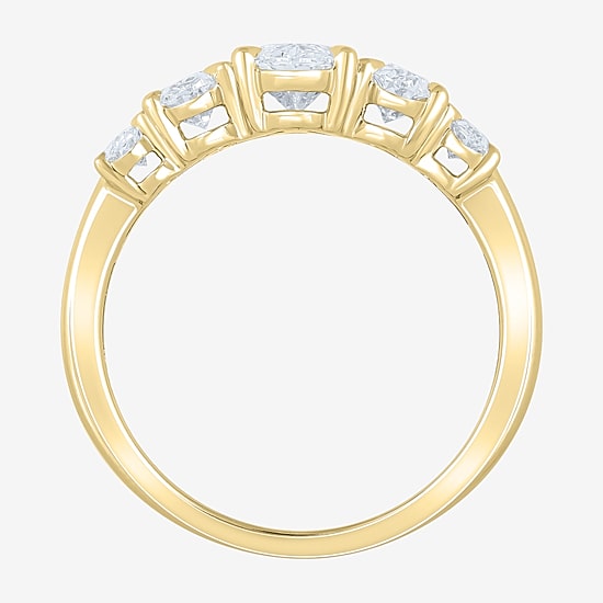 (F / Vs2) Womens 2 CT. T.W. Lab Grown White Diamond 10K Gold Oval 5-Stone Engagement Ring