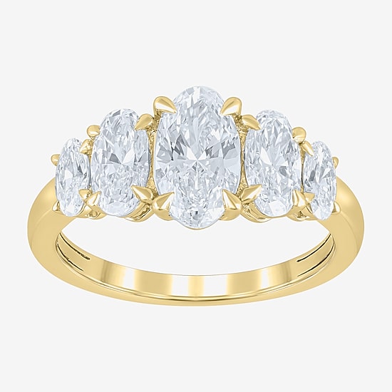 (F / Vs2) Womens 2 CT. T.W. Lab Grown White Diamond 10K Gold Oval 5-Stone Engagement Ring