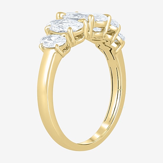 (F / Vs2) Womens 2 CT. T.W. Lab Grown White Diamond 10K Gold Oval 5-Stone Engagement Ring