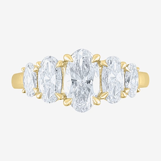 (F / Vs2) Womens 2 CT. T.W. Lab Grown White Diamond 10K Gold Oval 5-Stone Engagement Ring