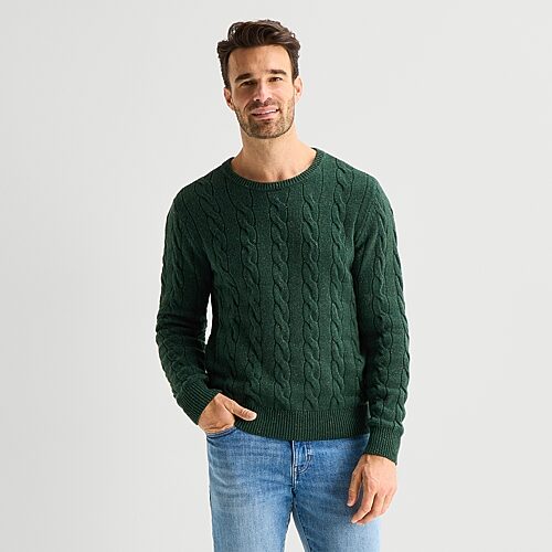 St. John's Bay Cable Mens Crew Neck Long Sleeve Pullover Sweater In Green