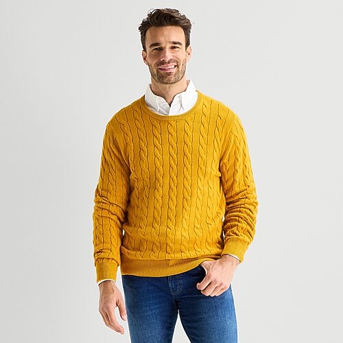 St. John's Bay Cable Mens Crew Neck Long Sleeve Pullover Sweater, Large, Yellow