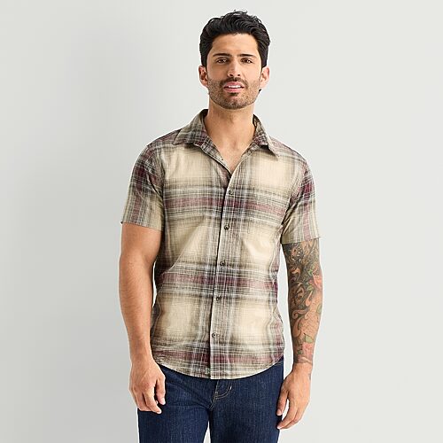 mutual weave Mens Short Sleeve Classic Fit Button-Down Shirt, X-large, Green