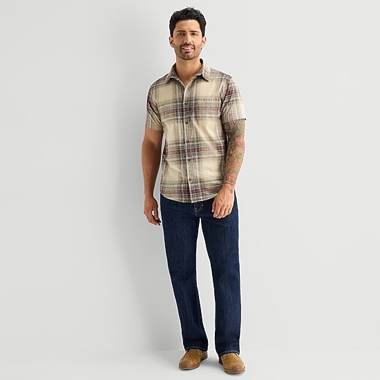 mutual weave Mens Short Sleeve Classic Fit Button-Down Shirt