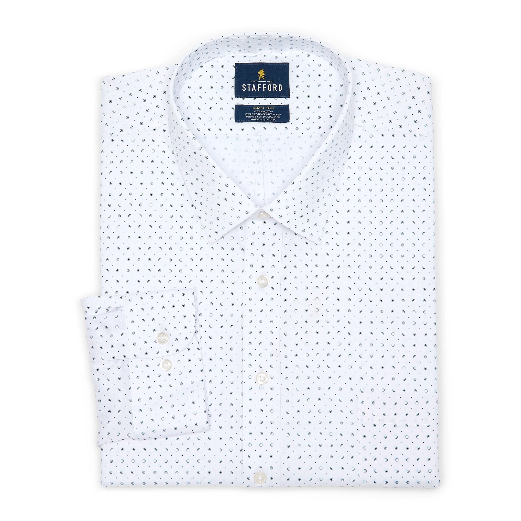 Stafford Big And Tall Smart Tech Mens Regular Fit Stretch Fabric Wrinkle Free Long Sleeve Dress Shirt