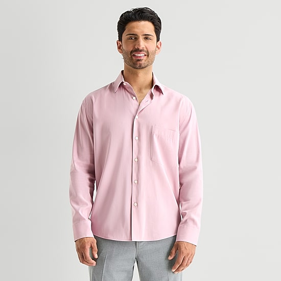 J. Ferrar Mens Long Sleeve Regular Fit Button-Down Shirt