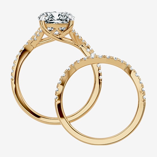 Signature By Modern Bride (F-G / Vs2-Si1) Womens 3 1/2 CT. T.W Lab Grown White Diamond 10K Gold Cushion Side Stone Bridal Set