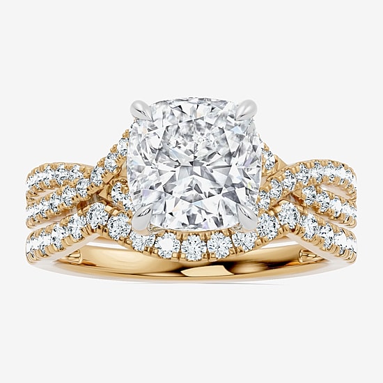 Signature By Modern Bride (F-G / Vs2-Si1) Womens 3 1/2 CT. T.W Lab Grown White Diamond 10K Gold Cushion Side Stone Bridal Set