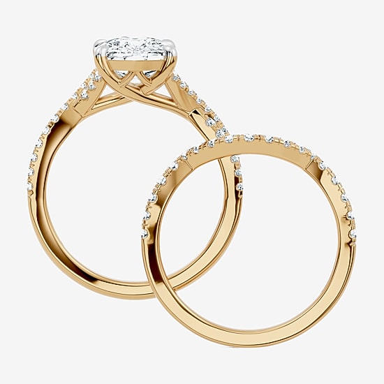 Signature By Modern Bride (F-G / Vs2-Si1) Womens 3 1/2 CT. T.W Lab Grown White Diamond 10K Gold Cushion Side Stone Bridal Set