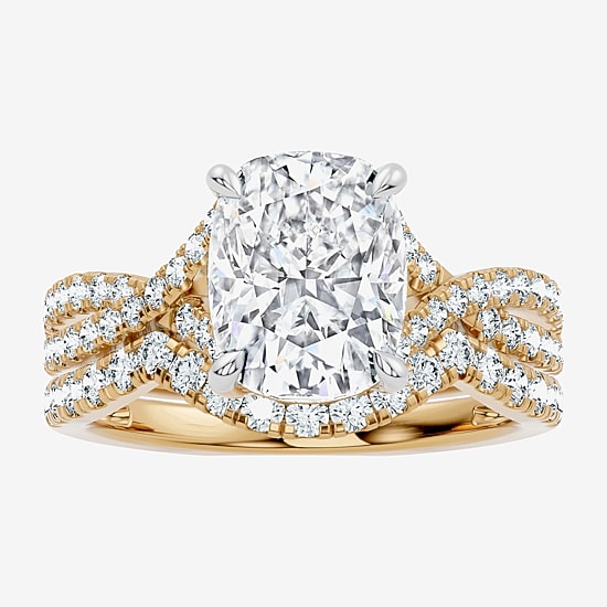 Signature By Modern Bride (F-G / Vs2-Si1) Womens 3 1/2 CT. T.W Lab Grown White Diamond 10K Gold Cushion Side Stone Bridal Set