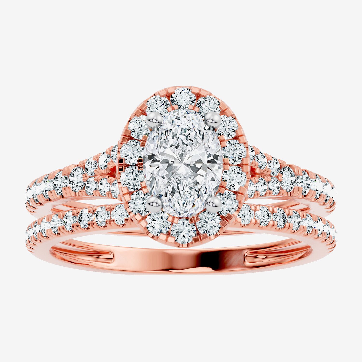 (G / Vs2-Si1) Womens 1 CT. T.W. Lab Grown White Diamond 10K Gold Oval Side Stone Halo Bridal Set
