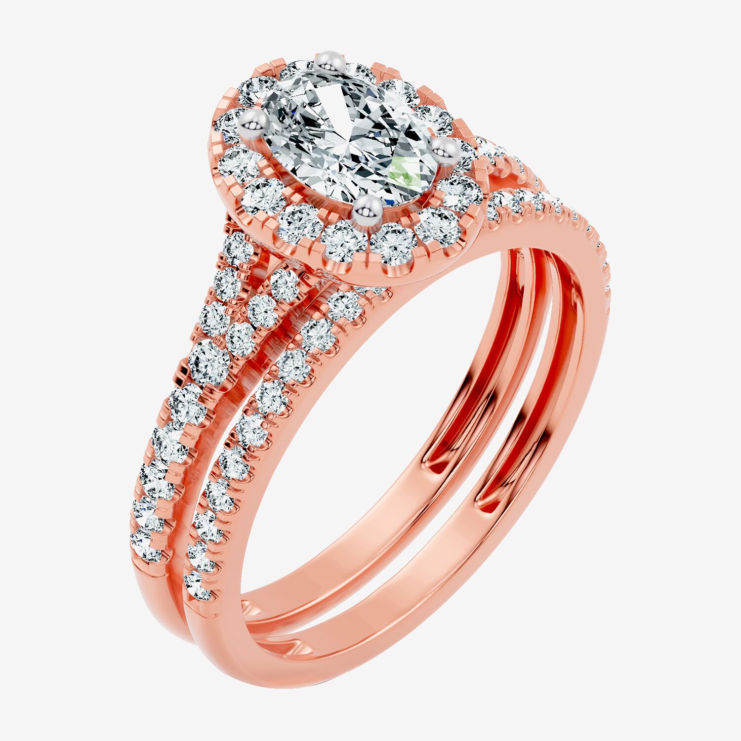 (G / Vs2-Si1) Womens 1 CT. T.W. Lab Grown White Diamond 10K Gold Oval Side Stone Halo Bridal Set