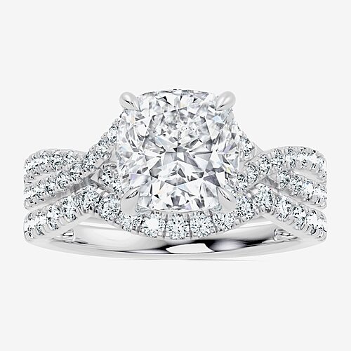 Signature By Modern Bride (F-G / Vs2-Si1) Womens 3 1/2 CT. T.W Lab Grown White Diamond 10K Gold Cushion Side Stone Bridal Set, 9, White