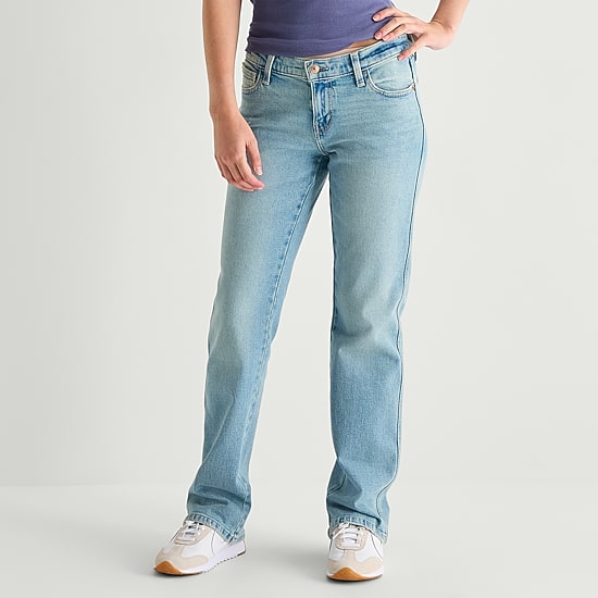 Arizona Womens Juniors Low Rise Straight Leg Jean
