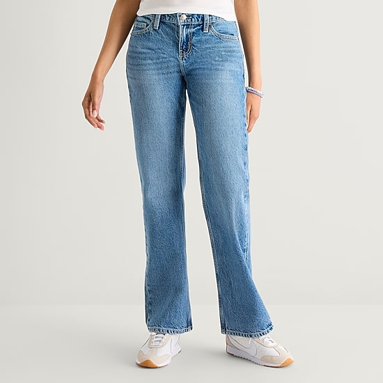 Arizona Womens Juniors Low Rise Straight Leg Jean