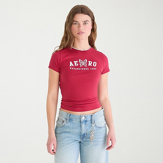 AEROPOSTALE Womens Juniors Crew Neck Short Sleeve Regular Fit Graphic T-Shirt