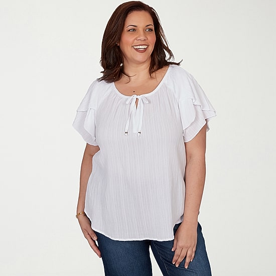 Hearts Of Palm Womens Plus Split Tie Neck Short Sleeve Blouse