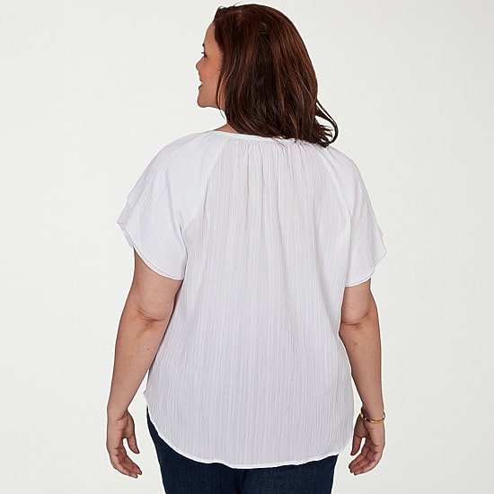 Hearts Of Palm Womens Plus Split Tie Neck Short Sleeve Blouse