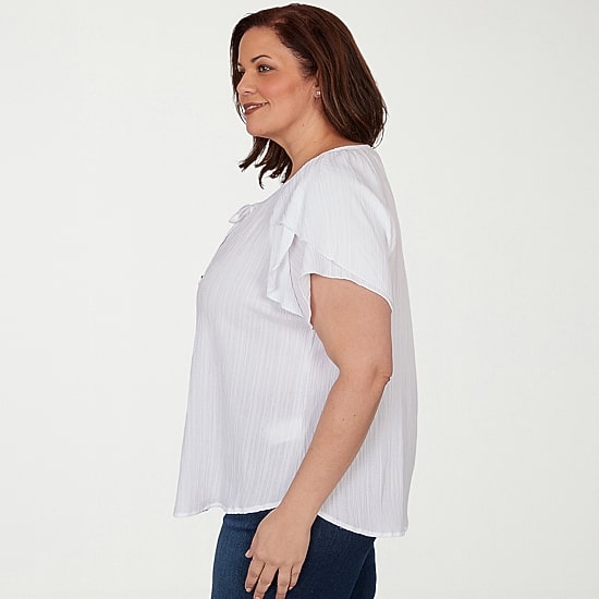 Hearts Of Palm Womens Plus Split Tie Neck Short Sleeve Blouse