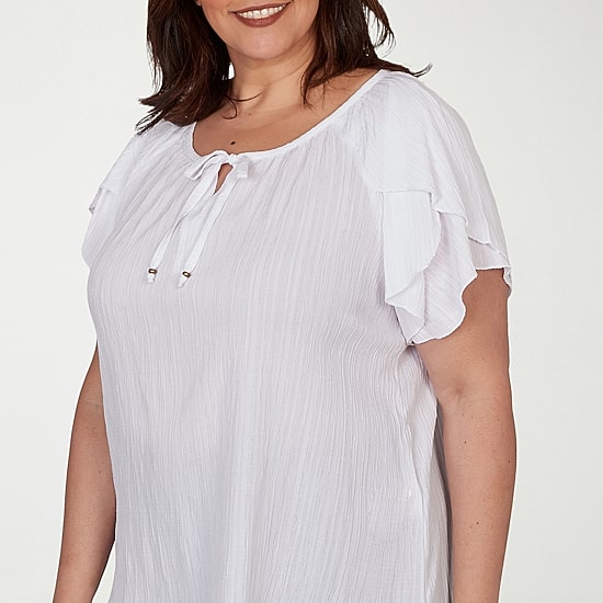 Hearts Of Palm Womens Plus Split Tie Neck Short Sleeve Blouse