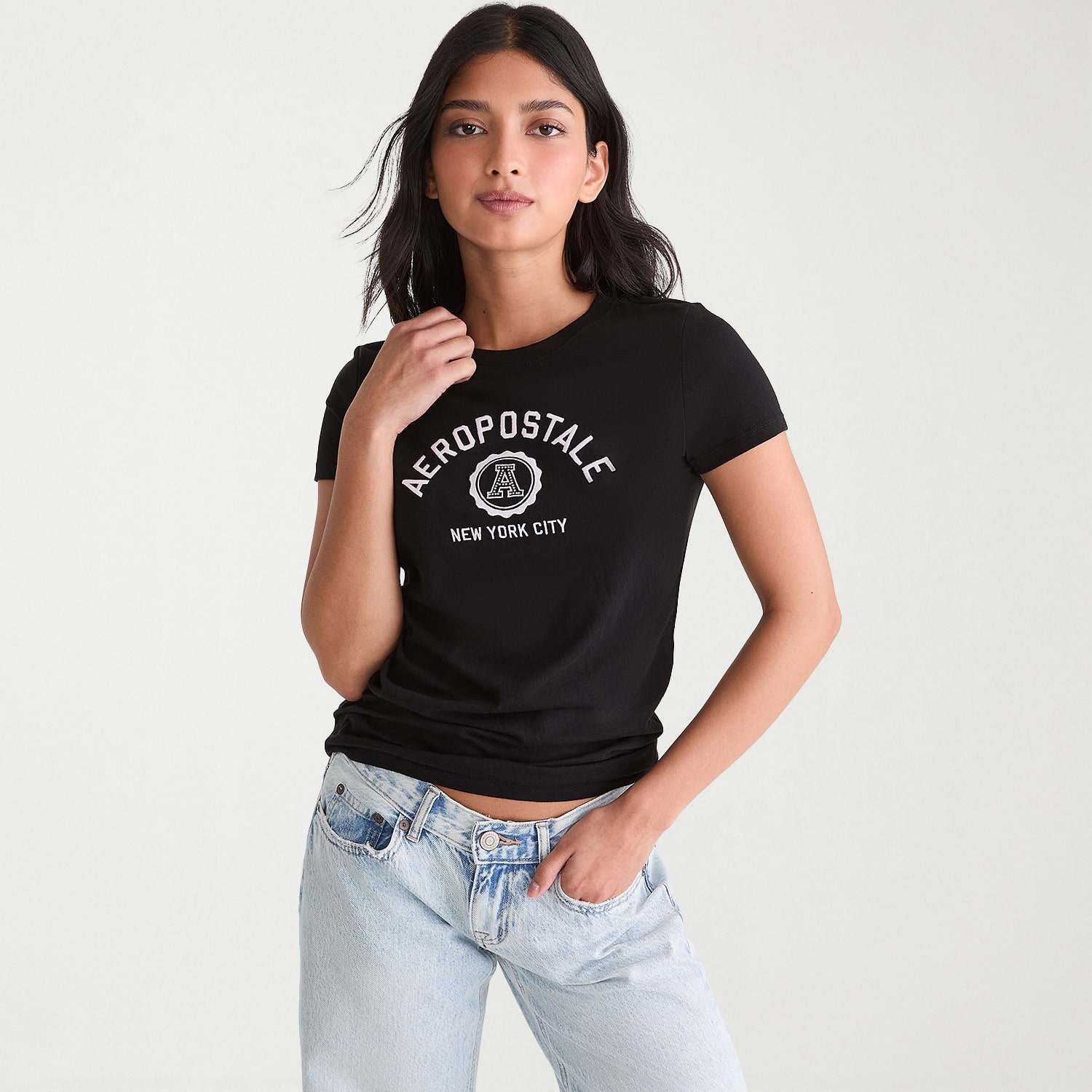 AEROPOSTALE Womens Juniors Crew Neck Short Sleeve Regular Fit Graphic T-Shirt