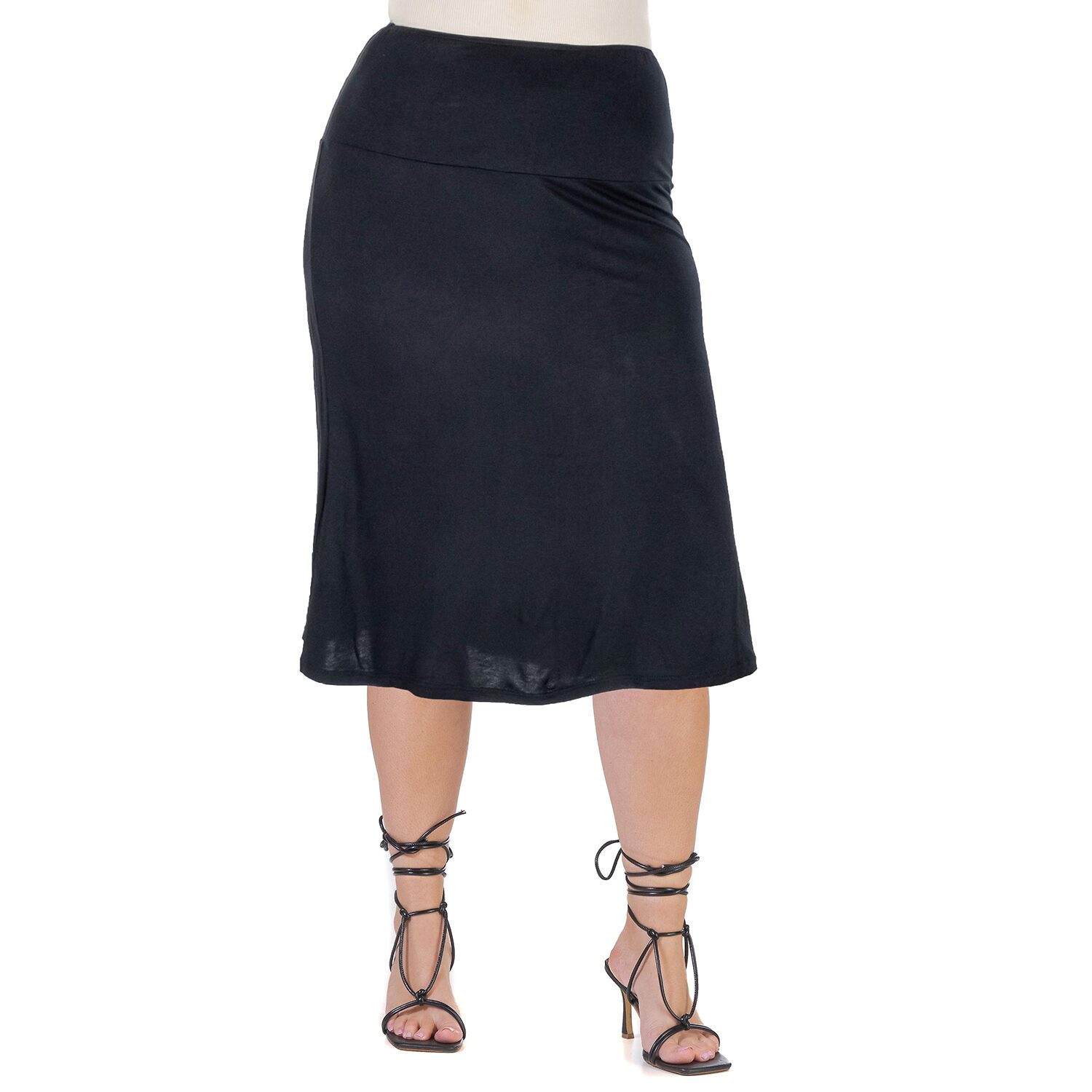 24seven Comfort Apparel Womens Plus Mid Rise A-Line Skirt