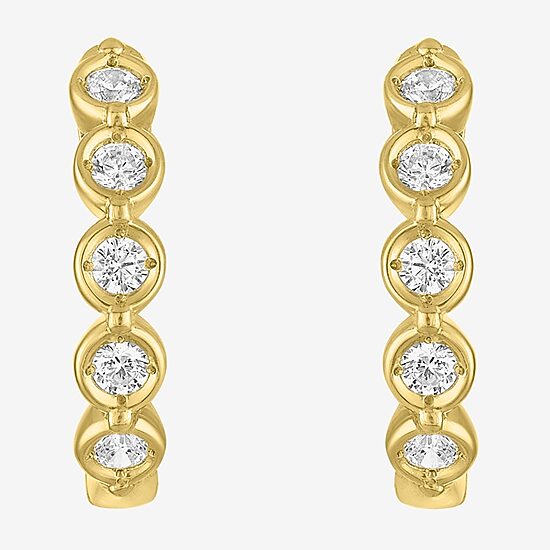 (G-H / I1-I2) Womens 1/6 CT. T.W. Lab Grown White Diamond 10K Gold 13.5mm Hoop Earrings