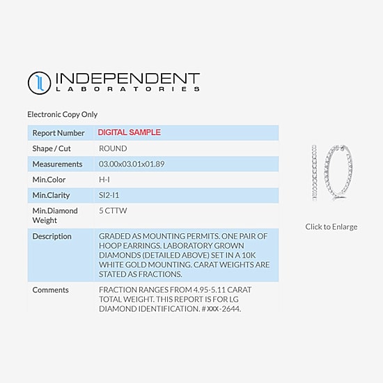 (H-I / Si2-I1) 5 CT. T.W. Lab Grown White Diamond 10K White or Yellow Gold 35mm Hoop Earrings