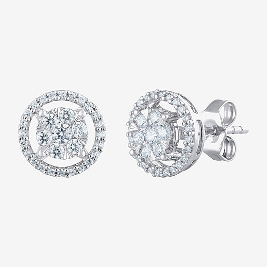 Certified 1/2 CT. T.W. Natural White Diamond 14K Gold 9.5mm Stud Earrings