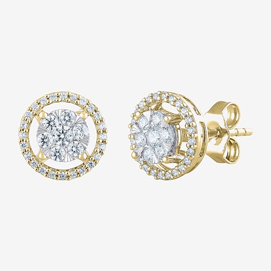 Certified 1/2 CT. T.W. Natural White Diamond 14K Gold 9.5mm Stud Earrings