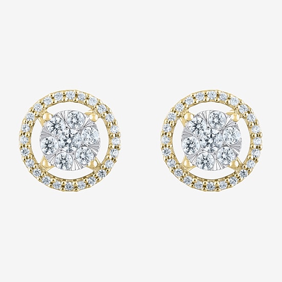 Certified 1/2 CT. T.W. Natural White Diamond 14K Gold 9.5mm Stud Earrings