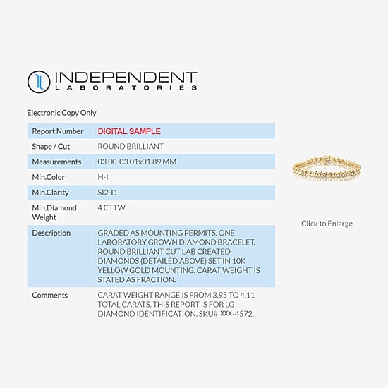 (H-I / Si2-I1) Womens 4 CT. T.W. Lab Grown White Diamond 10K Gold 7.5 Inch Tennis Bracelet