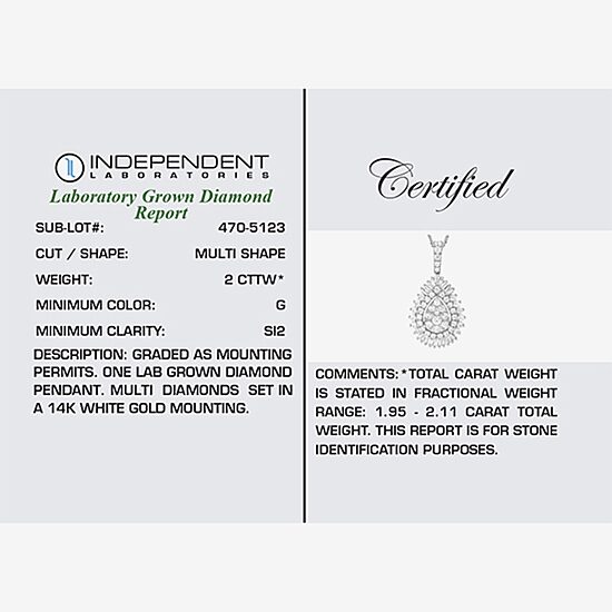 (G / Si2) Womens 2 CT. T.W. Lab Grown White Diamond 14K Gold Pear 18 Inch Pendant Necklace