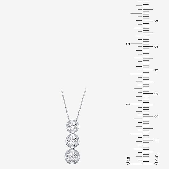 Linear 3-Stone (H-I / I1) Womens 1 CT. T.W. Lab Grown White Diamond 10K Gold Round 18 Inch Pendant Necklace