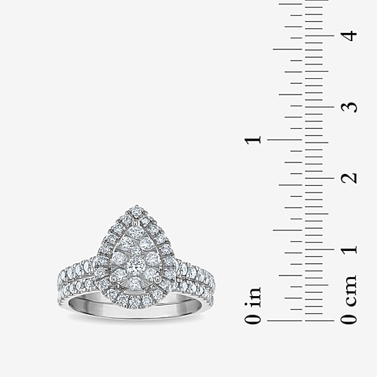 Signature By Modern Bride Womens 1 CT. T.W. Natural White Diamond 10K White Gold Pear Side Stone Halo Bridal Set