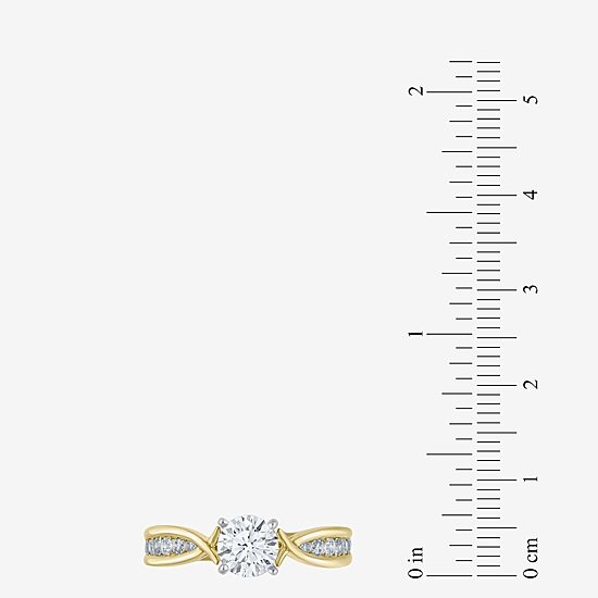 (G / Si2) Womens 1 1/3 CT. T.W. Lab Grown White Diamond 10K Gold Round Side Stone Engagement Ring