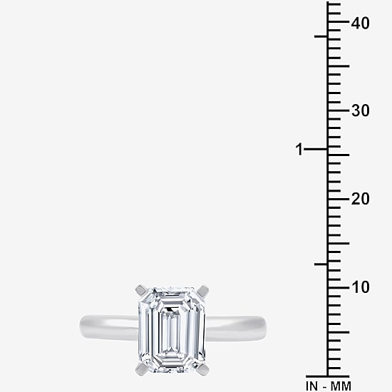 (G / VS2) Womens 3 CT. Lab-Grown White Diamond 14K Gold Emerald Solitaire Engaement Ring