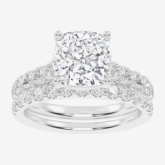Signature By Modern Bride (G-H / Vs2-Si1) Womens 3 CT. T.W. Lab Grown White Diamond 14K Gold Cushion Side Stone Bridal Set